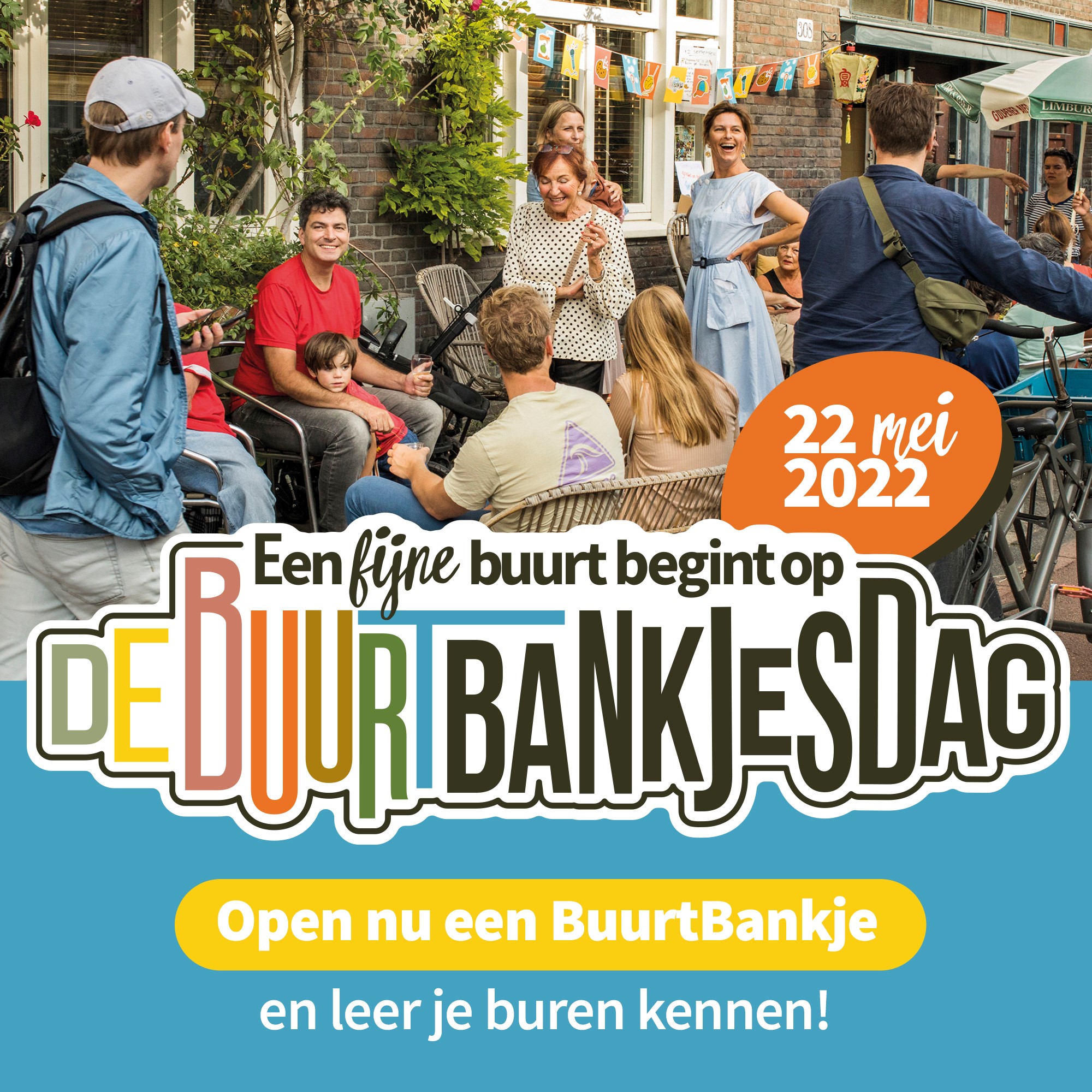 Buurtgenoten zitten samen op bankjes tijdens Buurtbankjesdag